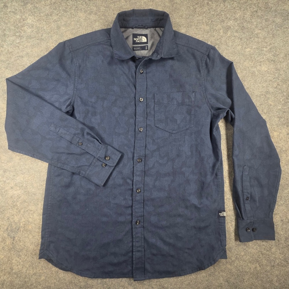 The North Face Mens Navy Blue Tonal Camo Long Sleeve Button Down Shirt Medium
